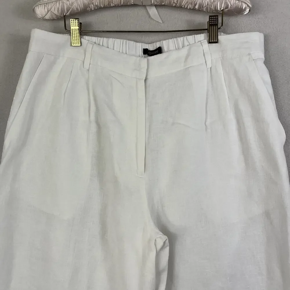 Quince European Linen Luxe Pleated White Trouser Pants Women's Size Medium